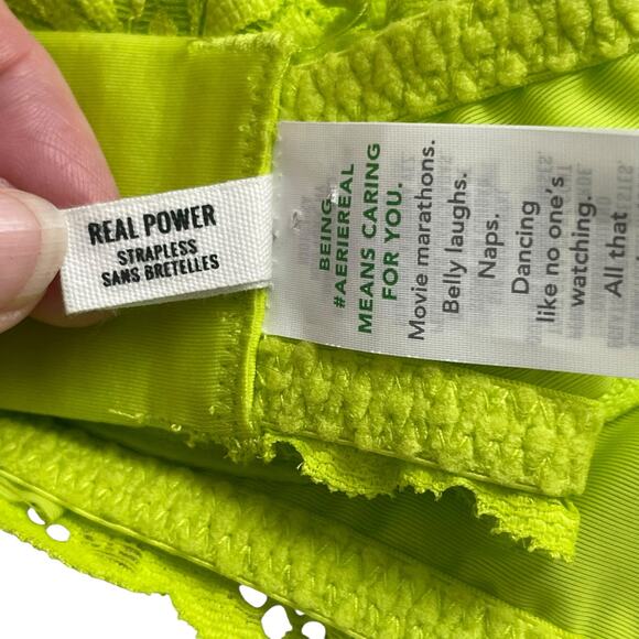Aerie Womens Bra Size 34D Neon Yellow Lace Bandeau Bralette Strapless Underwire - Picture 10 of 10